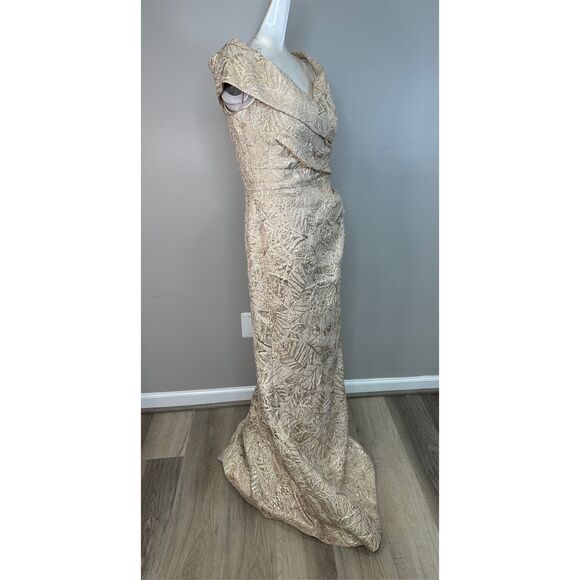 NWT Teri Jon by Rickie Freeman Metallic Jacquard Off-The-Shoulder Gown Size US8 - Picture 9 of 10